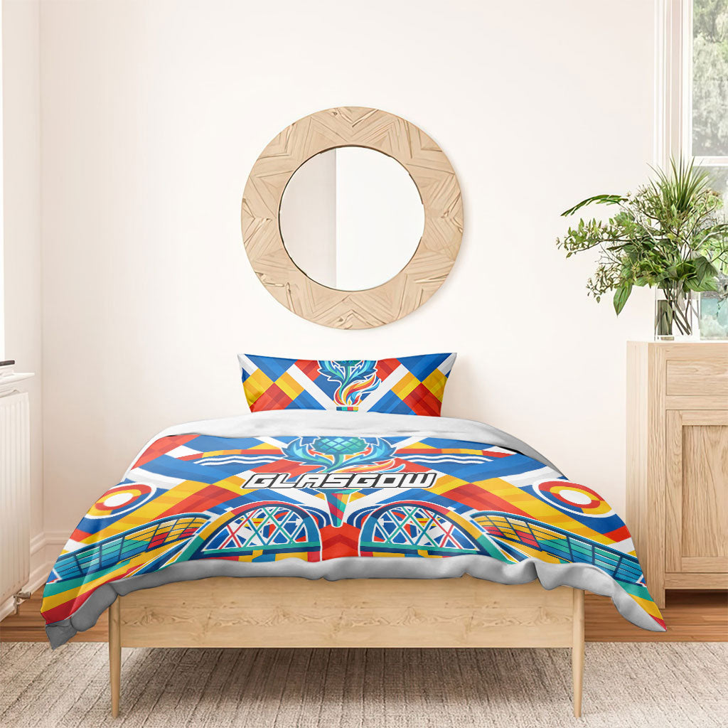 Glasgow 2026 Scotland Bedding Set Thistle Vibrant Tartan Cartoon Character