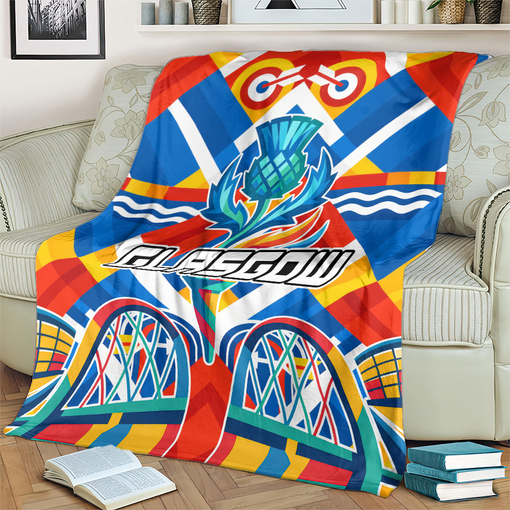 Glasgow 2026 Scotland Blanket Thistle Vibrant Tartan Cartoon Character