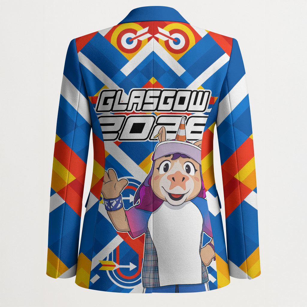 Glasgow 2026 Scotland Blazer Thistle Vibrant Tartan Cartoon Character