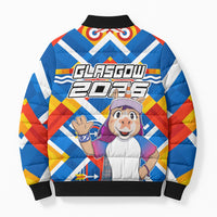 Glasgow 2026 Scotland Bomber Puffer Jacket Thistle Vibrant Tartan Cartoon Character