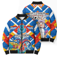 Glasgow 2026 Scotland Bomber Puffer Jacket Thistle Vibrant Tartan Cartoon Character