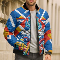Glasgow 2026 Scotland Bomber Puffer Jacket Thistle Vibrant Tartan Cartoon Character