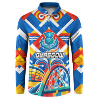 Glasgow 2026 Scotland Button Sweatshirt Thistle Vibrant Tartan Cartoon Character