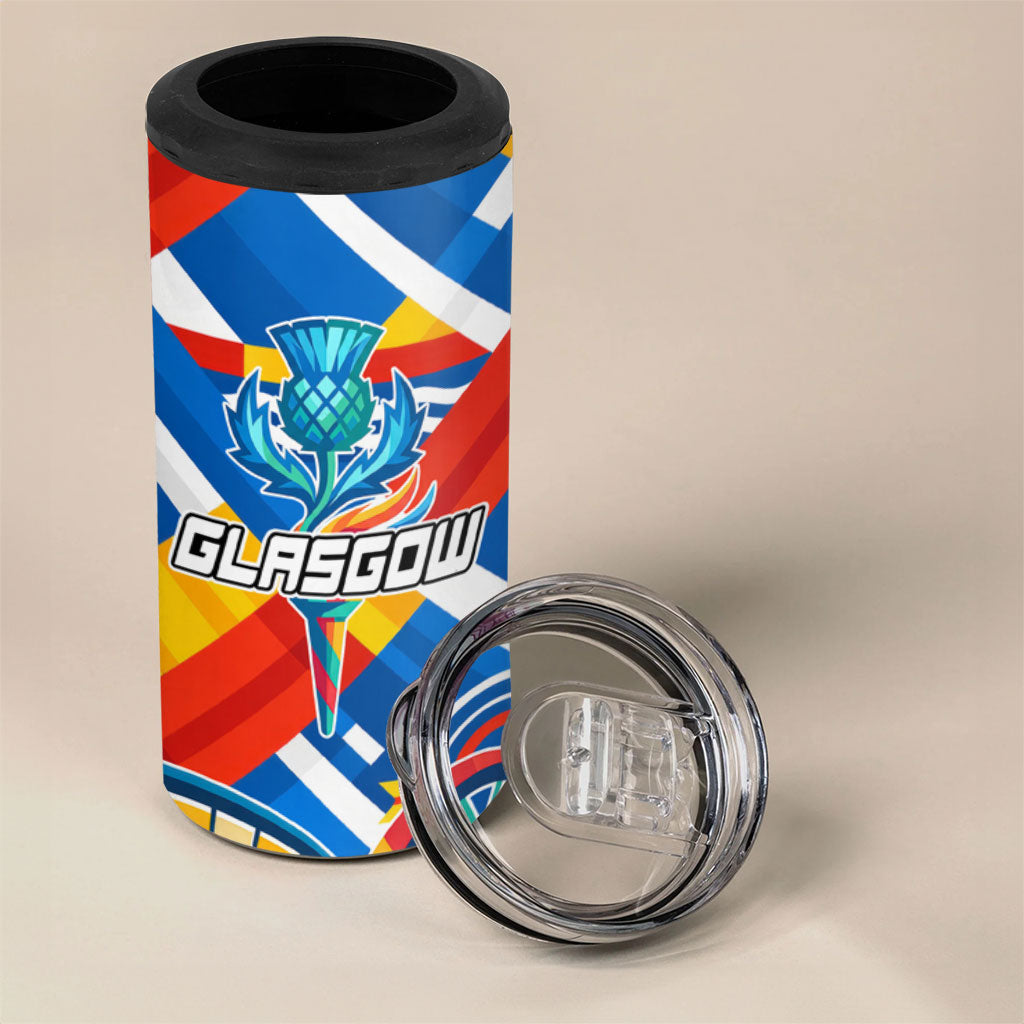Glasgow 2026 Scotland 4 in 1 Can Cooler Tumbler Thistle Vibrant Tartan Cartoon Character