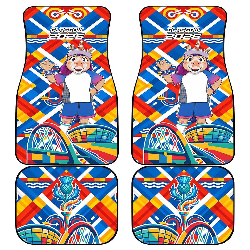 Glasgow 2026 Scotland Car Mats Thistle Vibrant Tartan Cartoon Character