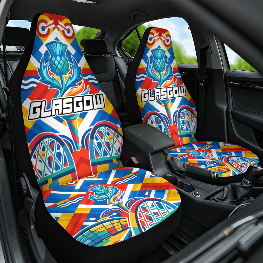 Glasgow 2026 Scotland Car Seat Cover Thistle Vibrant Tartan Cartoon Character