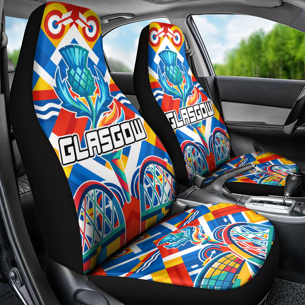 Glasgow 2026 Scotland Car Seat Cover Thistle Vibrant Tartan Cartoon Character