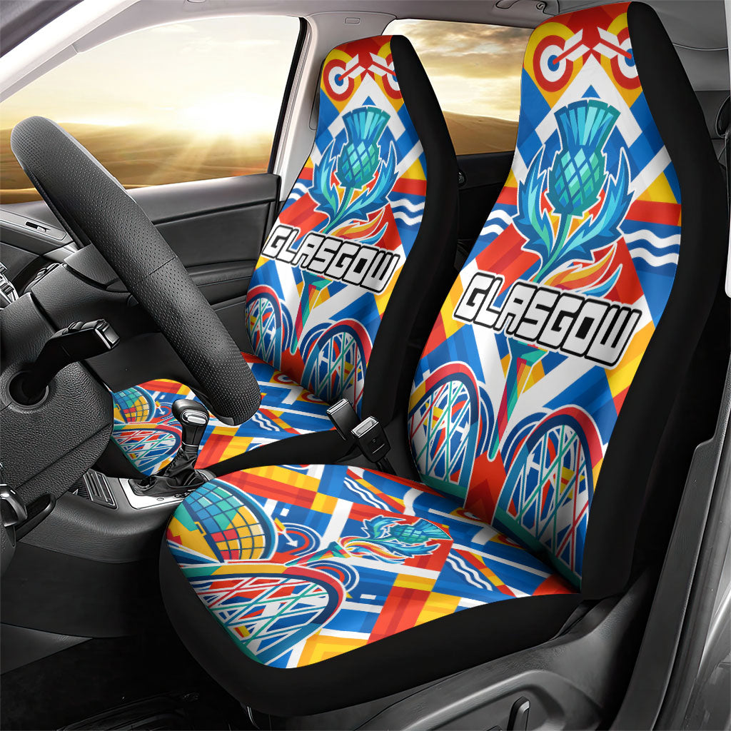 Glasgow 2026 Scotland Car Seat Cover Thistle Vibrant Tartan Cartoon Character