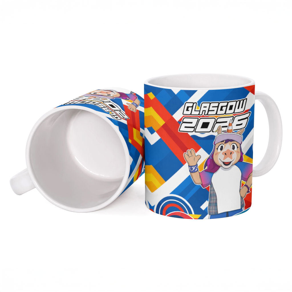Glasgow 2026 Scotland Ceramic Mug Thistle Vibrant Tartan Cartoon Character