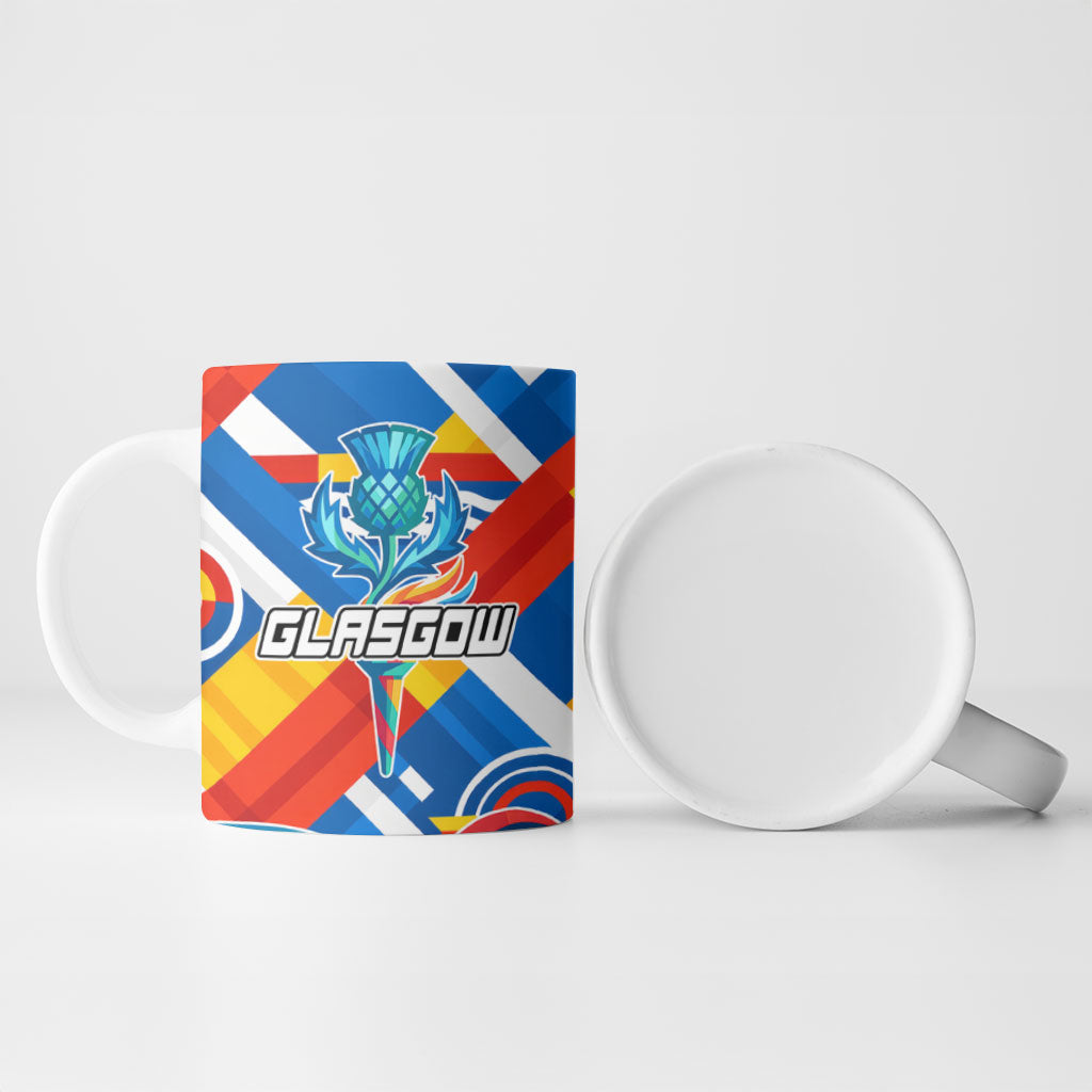 Glasgow 2026 Scotland Ceramic Mug Thistle Vibrant Tartan Cartoon Character