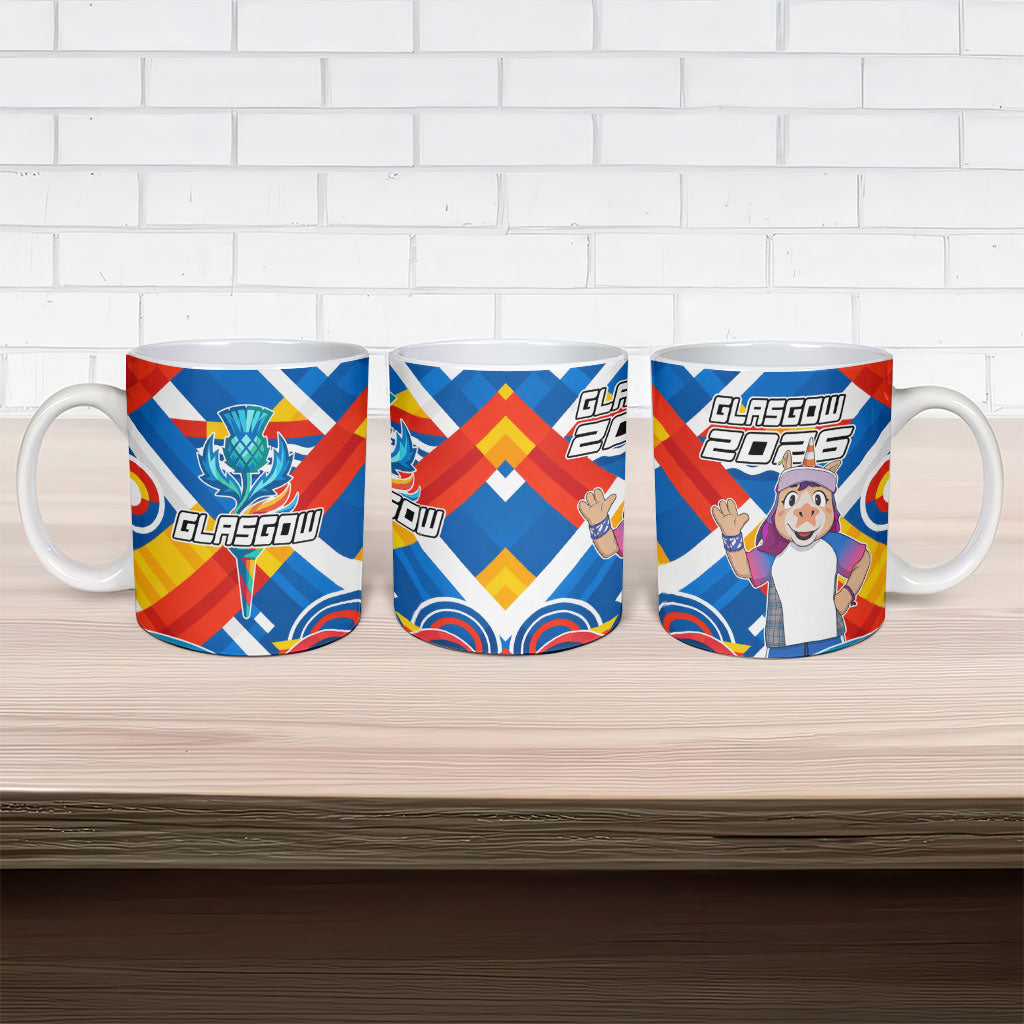 Glasgow 2026 Scotland Ceramic Mug Thistle Vibrant Tartan Cartoon Character