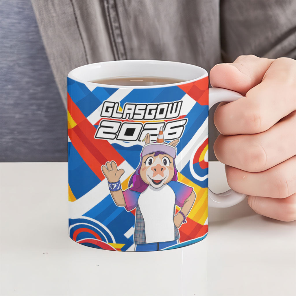 Glasgow 2026 Scotland Ceramic Mug Thistle Vibrant Tartan Cartoon Character
