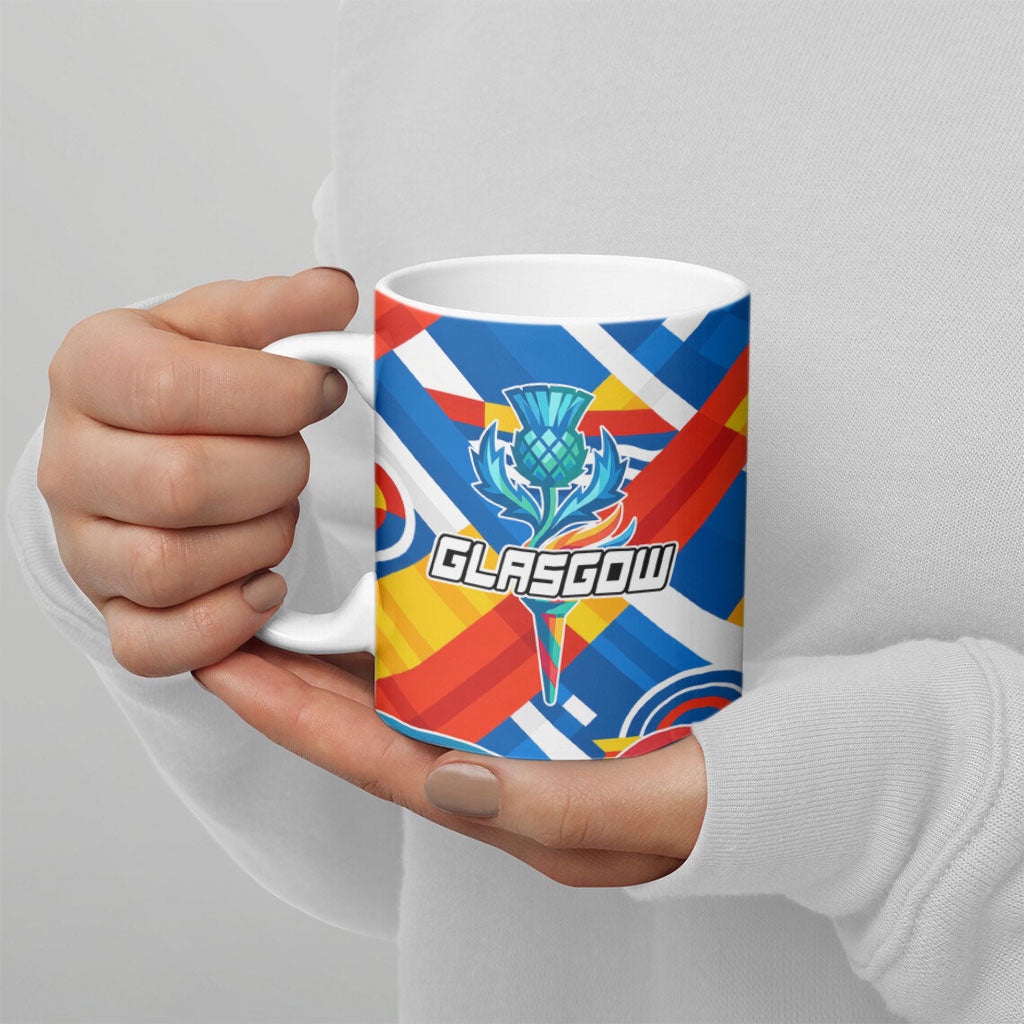 Glasgow 2026 Scotland Ceramic Mug Thistle Vibrant Tartan Cartoon Character