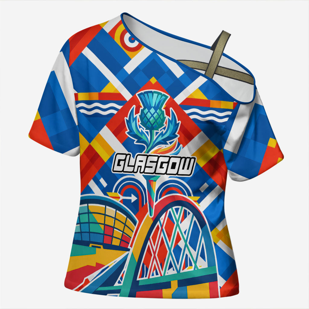 Glasgow 2026 Scotland Cross Shoulder Shirt Thistle Vibrant Tartan Cartoon Character