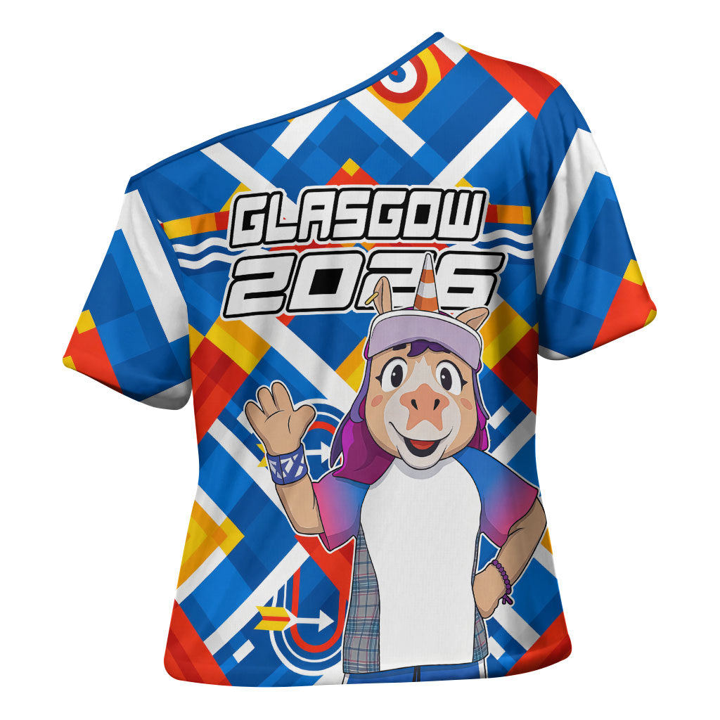 Glasgow 2026 Scotland Cross Shoulder Shirt Thistle Vibrant Tartan Cartoon Character