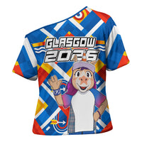 Glasgow 2026 Scotland Cross Shoulder Shirt Thistle Vibrant Tartan Cartoon Character