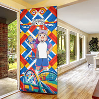 Glasgow 2026 Scotland Door Cover Thistle Vibrant Tartan Cartoon Character