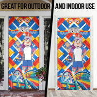 Glasgow 2026 Scotland Door Cover Thistle Vibrant Tartan Cartoon Character