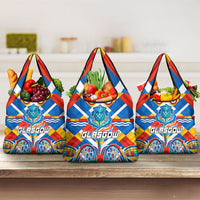 Glasgow 2026 Scotland Grocery Bag Thistle Vibrant Tartan Cartoon Character