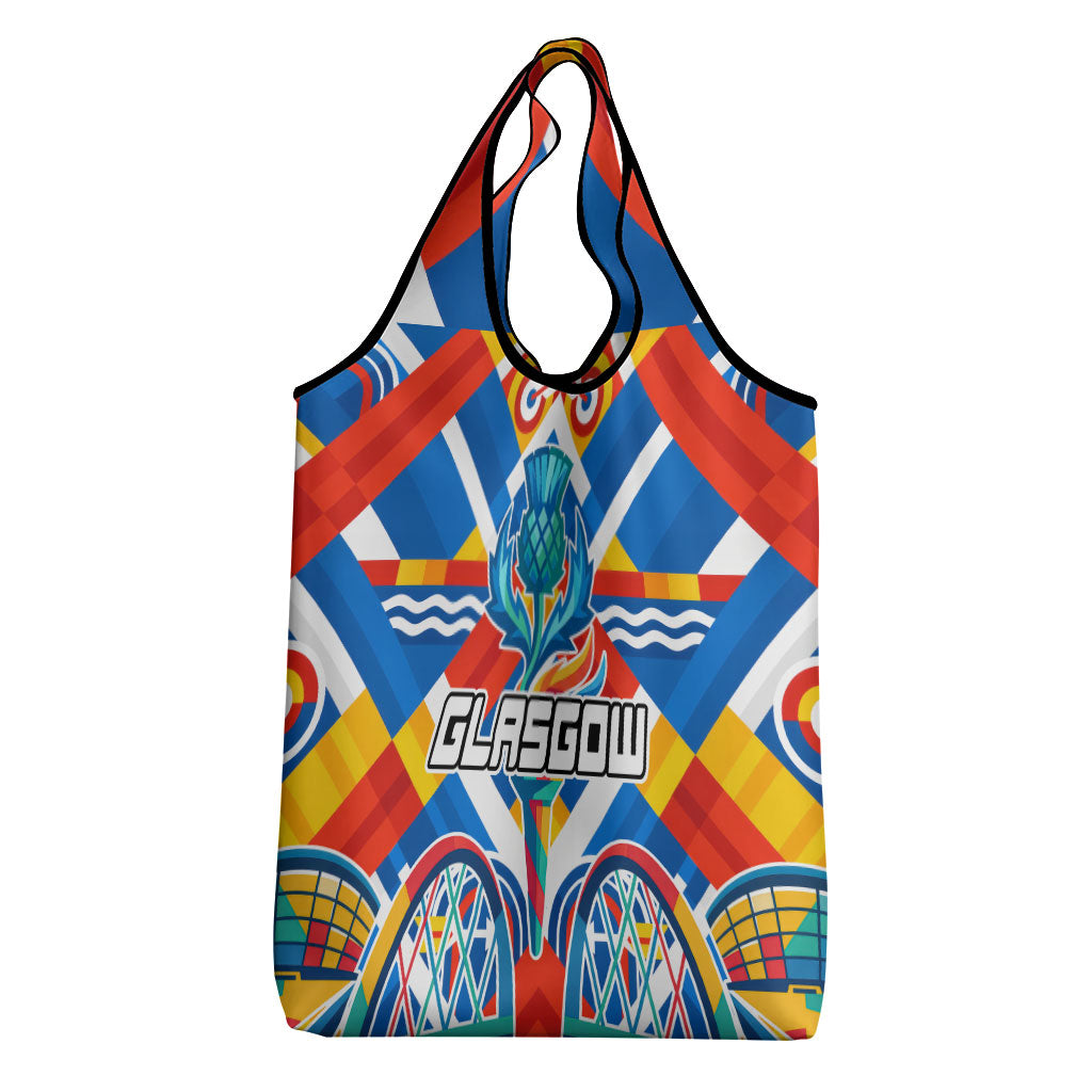 Glasgow 2026 Scotland Grocery Bag Thistle Vibrant Tartan Cartoon Character