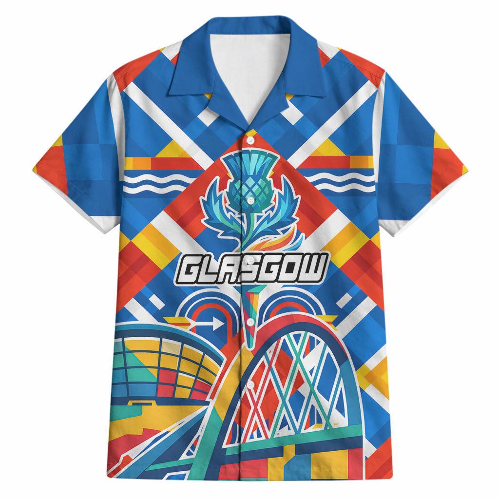 Glasgow 2026 Scotland Hawaiian Shirt Thistle Vibrant Tartan Cartoon Character