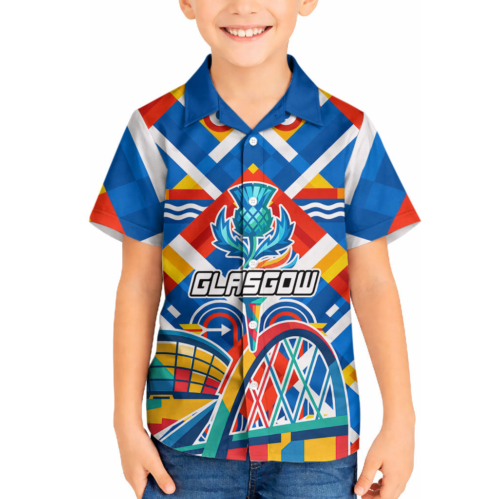 Glasgow 2026 Scotland Hawaiian Shirt Thistle Vibrant Tartan Cartoon Character