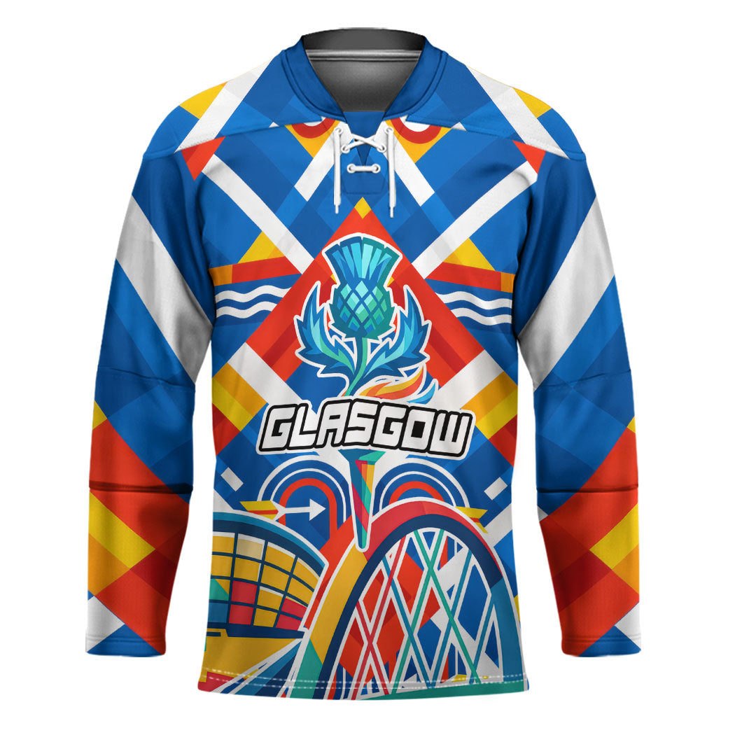 Glasgow 2026 Scotland Hockey Jersey Thistle Vibrant Tartan Cartoon Character
