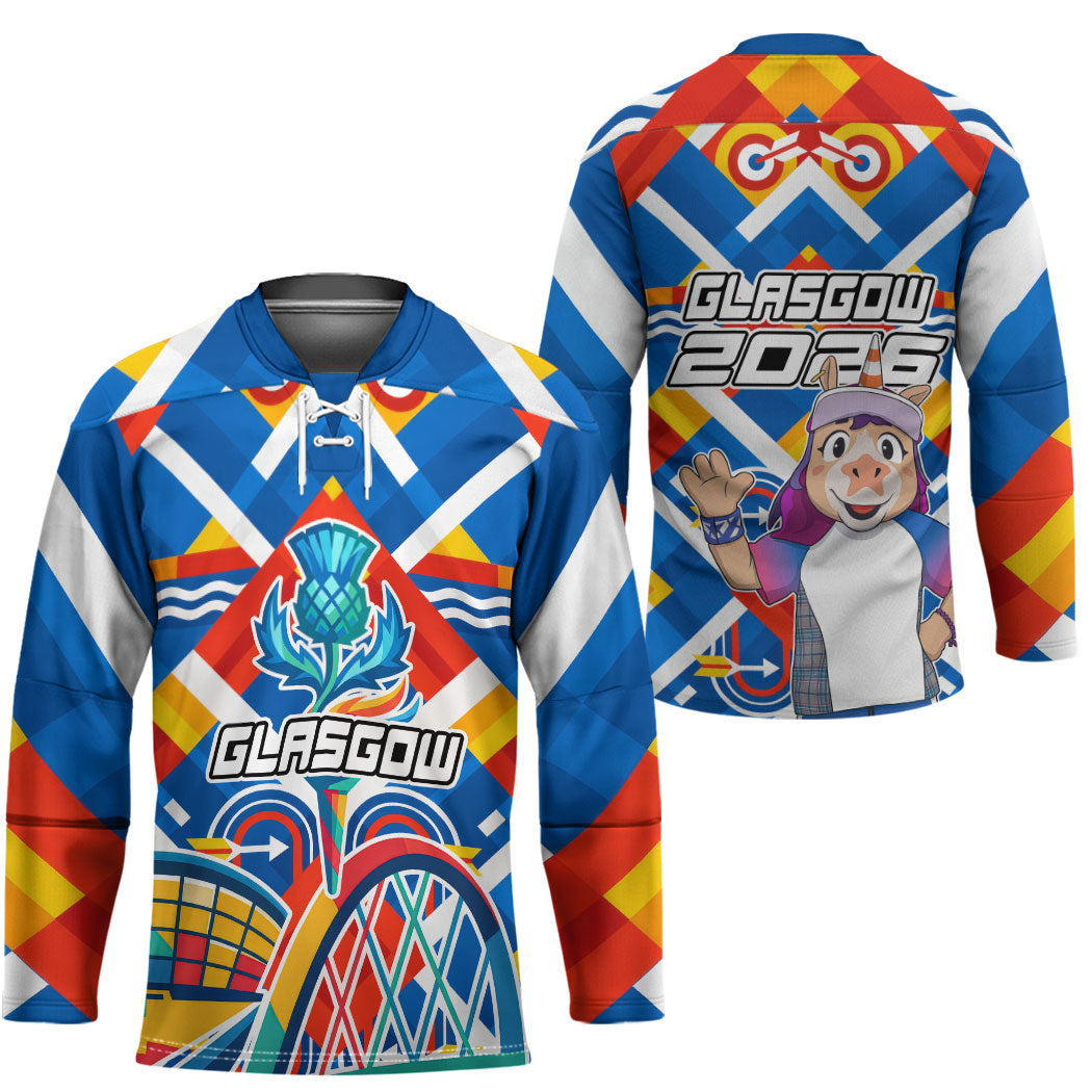 Glasgow 2026 Scotland Hockey Jersey Thistle Vibrant Tartan Cartoon Character