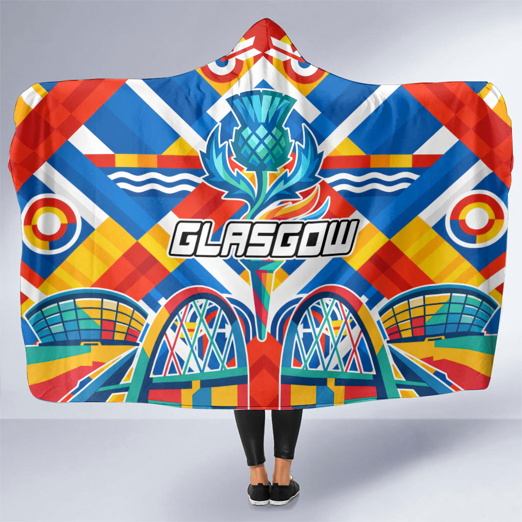 Glasgow 2026 Scotland Hooded Blanket Thistle Vibrant Tartan Cartoon Character