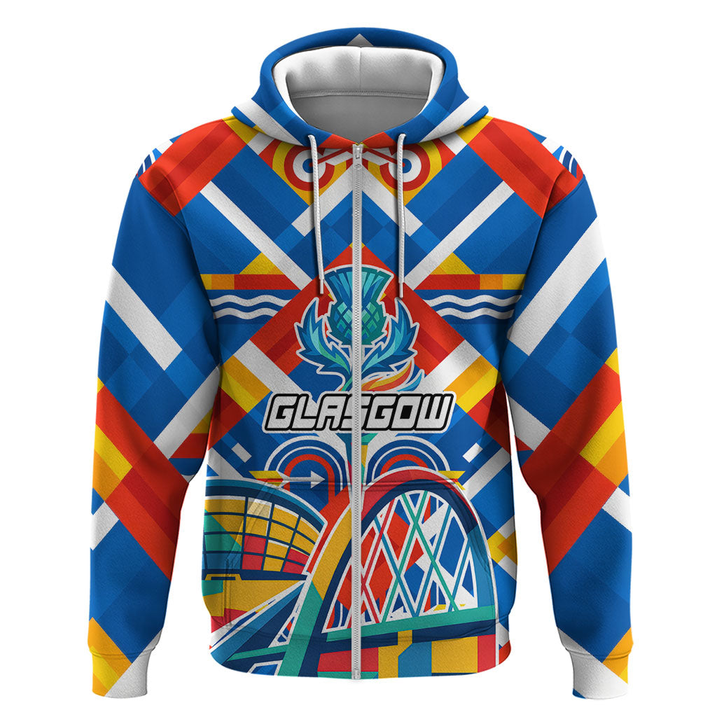 Glasgow 2026 Scotland Hoodie Thistle Vibrant Tartan Cartoon Character