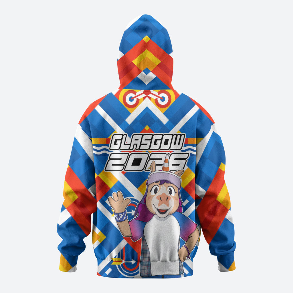 Glasgow 2026 Scotland Hoodie Thistle Vibrant Tartan Cartoon Character