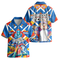 Glasgow 2026 Scotland Kid Hawaiian Shirt Thistle Vibrant Tartan Cartoon Character
