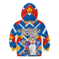 Glasgow 2026 Scotland Kid Hoodie Thistle Vibrant Tartan Cartoon Character