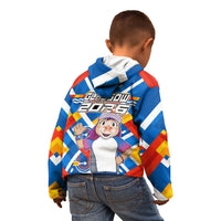 Glasgow 2026 Scotland Kid Hoodie Thistle Vibrant Tartan Cartoon Character