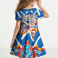 Glasgow 2026 Scotland Kid Short Sleeve Dress Thistle Vibrant Tartan Cartoon Character