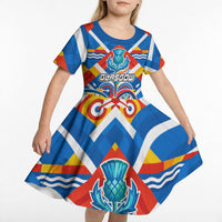 Glasgow 2026 Scotland Kid Short Sleeve Dress Thistle Vibrant Tartan Cartoon Character