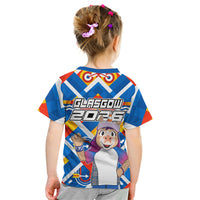 Glasgow 2026 Scotland Kid T Shirt Thistle Vibrant Tartan Cartoon Character