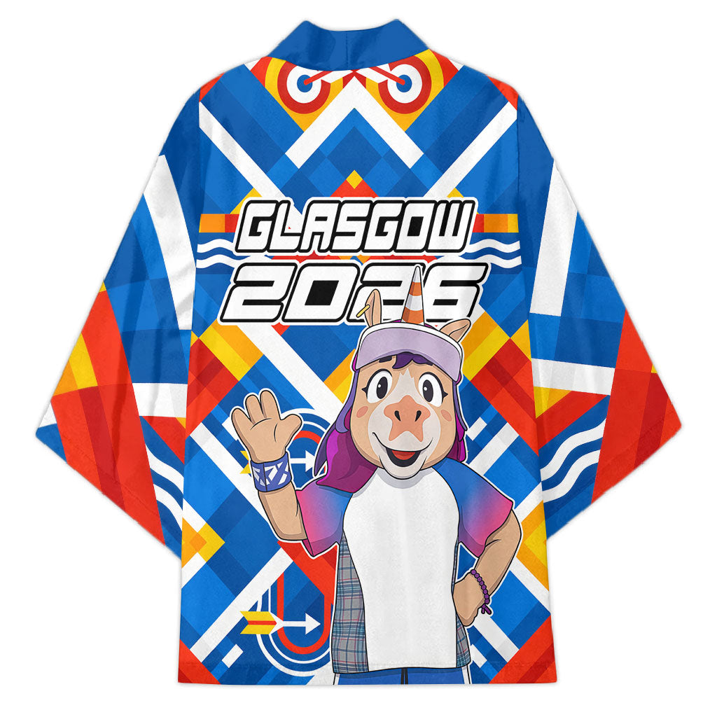 Glasgow 2026 Scotland Kimono Thistle Vibrant Tartan Cartoon Character