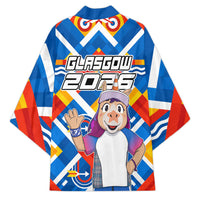 Glasgow 2026 Scotland Kimono Thistle Vibrant Tartan Cartoon Character