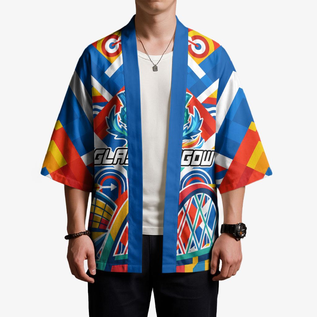 Glasgow 2026 Scotland Kimono Thistle Vibrant Tartan Cartoon Character