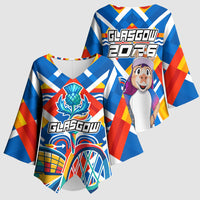 Glasgow 2026 Scotland Kimono Sleeve Blouse Thistle Vibrant Tartan Cartoon Character