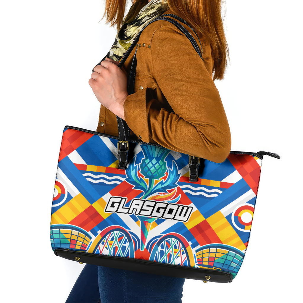 Glasgow 2026 Scotland Leather Tote Bag Thistle Vibrant Tartan Cartoon Character
