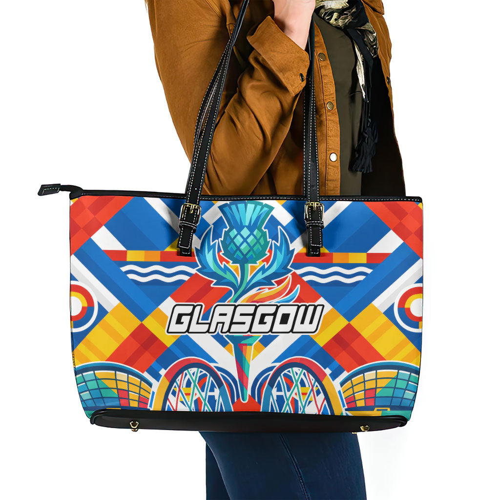 Glasgow 2026 Scotland Leather Tote Bag Thistle Vibrant Tartan Cartoon Character