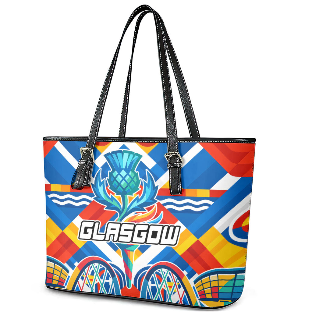 Glasgow 2026 Scotland Leather Tote Bag Thistle Vibrant Tartan Cartoon Character