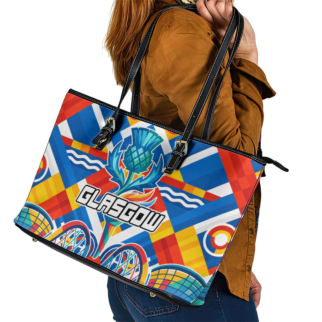 Glasgow 2026 Scotland Leather Tote Bag Thistle Vibrant Tartan Cartoon Character