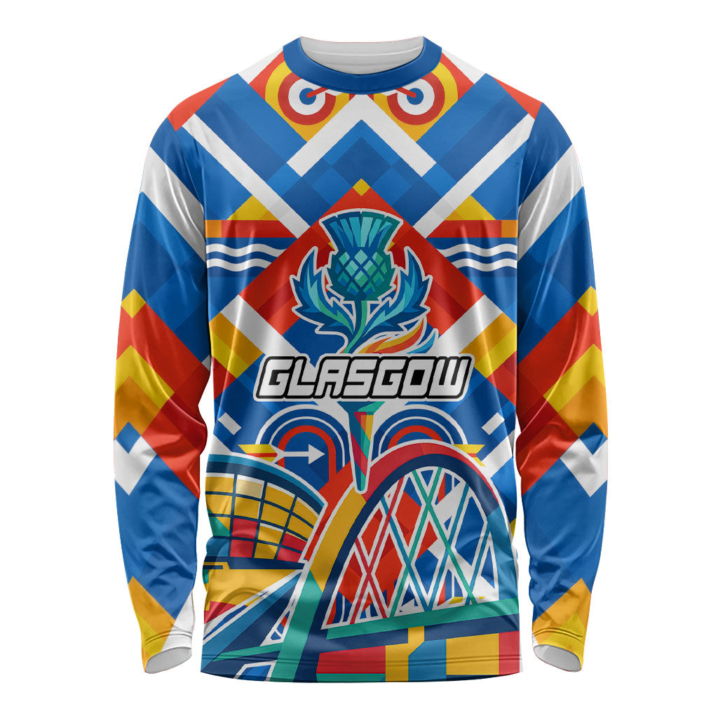 Glasgow 2026 Scotland Long Sleeve Shirt Thistle Vibrant Tartan Cartoon Character