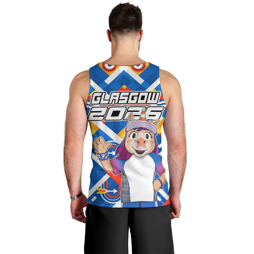 Glasgow 2026 Scotland Men Tank Top Thistle Vibrant Tartan Cartoon Character