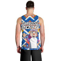 Glasgow 2026 Scotland Men Tank Top Thistle Vibrant Tartan Cartoon Character
