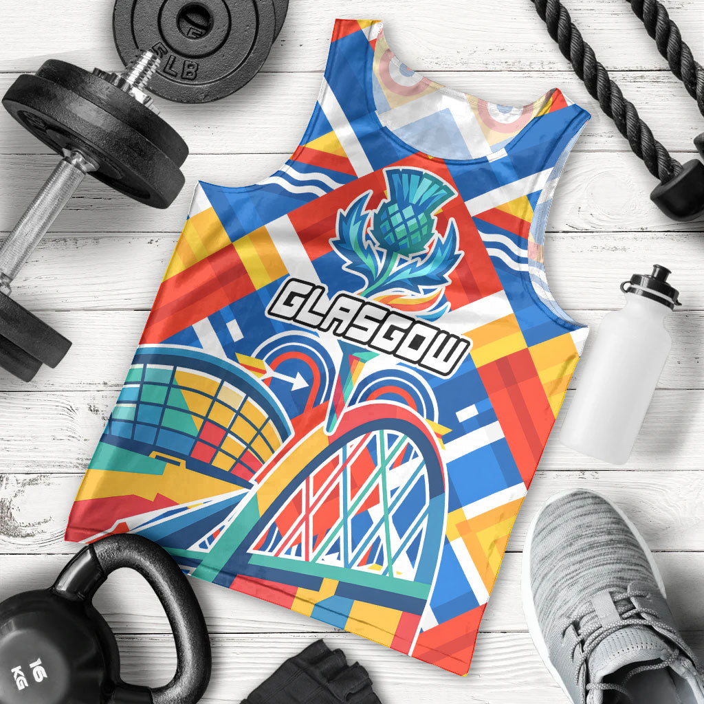 Glasgow 2026 Scotland Men Tank Top Thistle Vibrant Tartan Cartoon Character