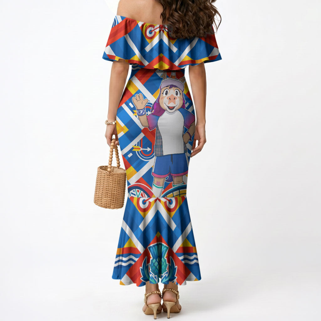 Glasgow 2026 Scotland Mermaid Dress Thistle Vibrant Tartan Cartoon Character